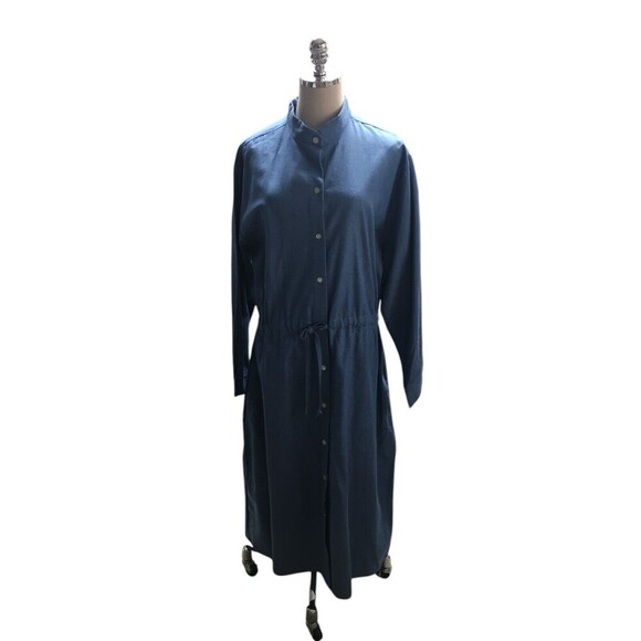 The Vermont Country Store Dress Women's Size Large Blue Denim Cotton Button Up - Picture 1 of 7